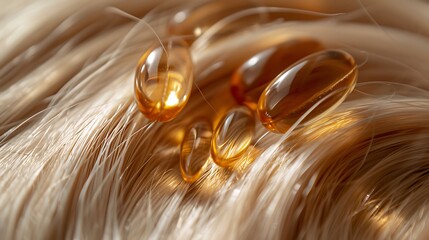 Hair with oil capsules. Hair care concept.