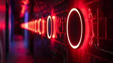 Poster - Red neon lights in a corridor, decorative concept