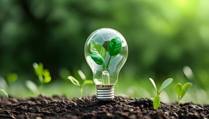 Eco-friendly green light bulb representing environmental protection and sustainable development