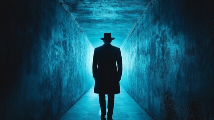 Wall Mural - A man in a hat walks through a tunnel