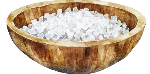 An oil painting of salt and sugar in wooden bowls on a white background