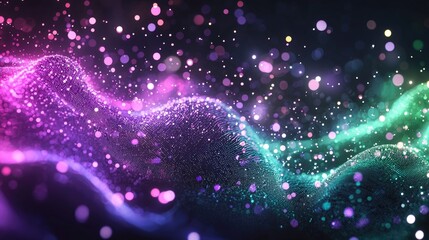 Wall Mural - Colorful abstract waves with glowing particles