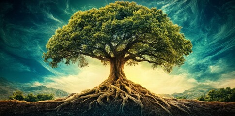 The roots of a tree symbolize growth and nature