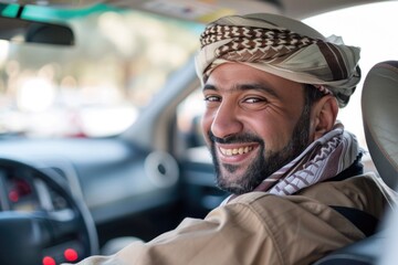 Poster - A person wearing a turban sits inside a vehicle, providing a glimpse of cultural diversity and urban life
