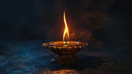 Wall Mural - A single lit candle placed on a table with a simple, elegant ambiance