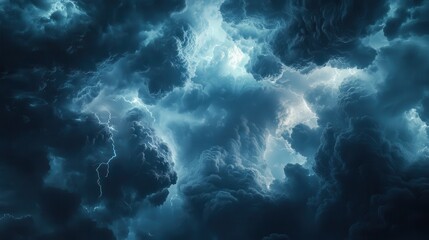 Wall Mural - a close-up of storm clouds swirling overhead, with flashes of lightning illuminating the sky