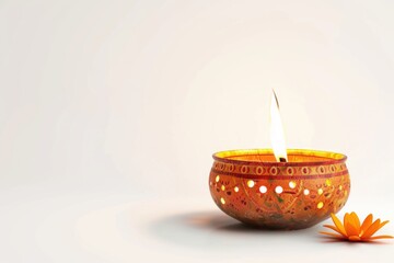 Canvas Print - A single lit candle sitting on a table