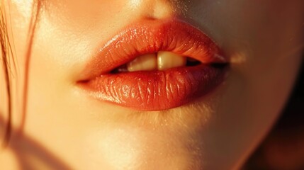 Sticker - Close-up shot of a woman brushing her teeth with a toothbrush, oral hygiene