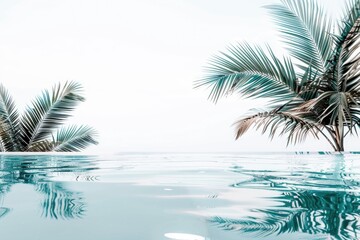 Aufkleber - A tranquil scene near a pool with palm trees in the background, suitable for relaxation and leisure purposes