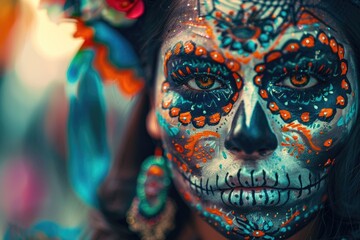 Aufkleber - Close-up shot of a person's face with colorful paint design