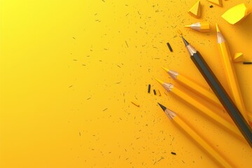 Aufkleber - A collection of yellow pencils resting on a bright yellow background, ideal for use in graphic design, education and art projects