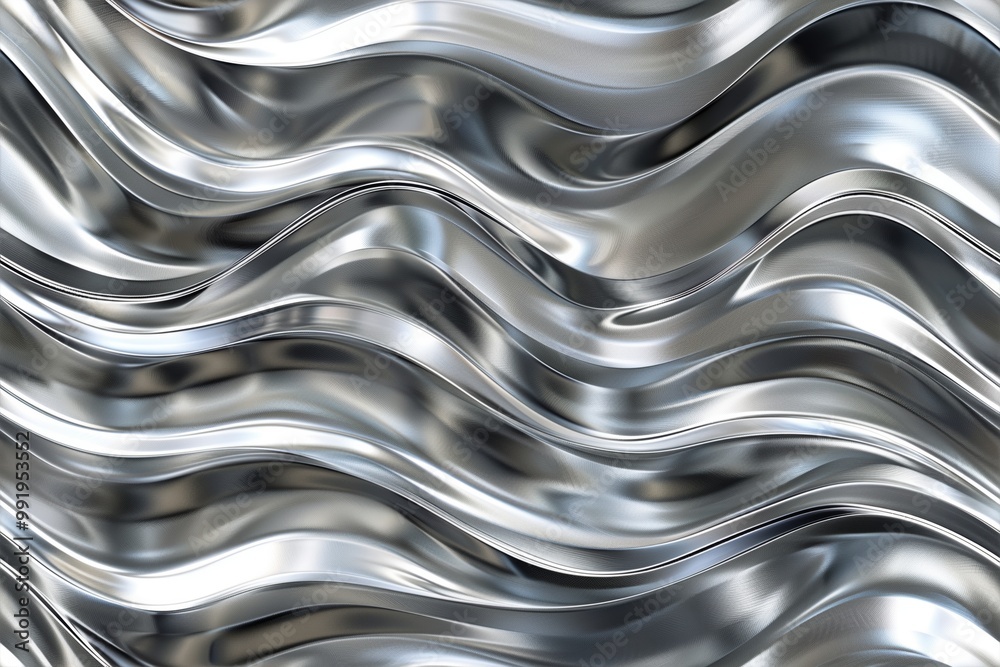 Aluminum metallic surface with seamless wavy patterns, reflecting light ...