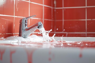 Poster - A close-up shot of a faucet with water flowing out