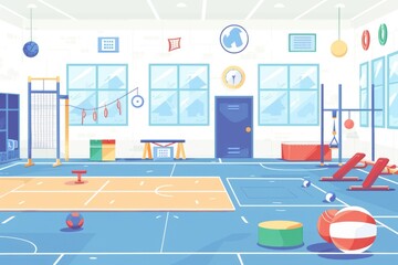 Poster - A playroom filled with toys and a basketball court, great for illustrations or design