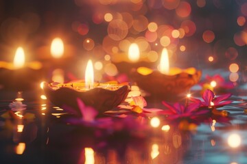 Poster - Group of lit candles placed on a table, suitable for decorative purposes or as a warm ambiance