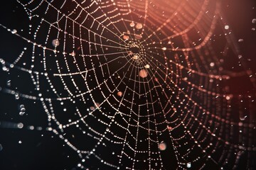 Canvas Print - A close-up of a spider web covered in water droplets, great for backgrounds or textures