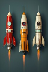 Poster - Three rockets hanging on a wall, waiting for launch