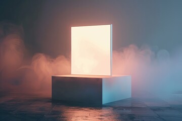 Poster - An empty white box with a light emitting from within, suitable for use in designs related to technology, innovation, or creativity