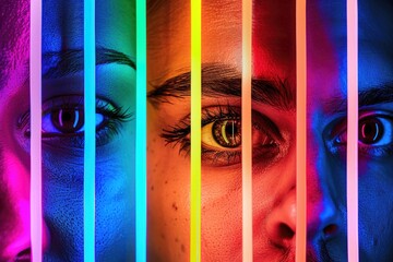 Poster - A close-up shot of a person's face with intricate, multi-colored lines