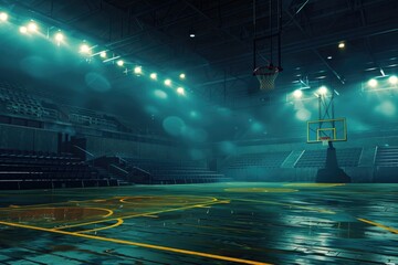 Poster - A basketball court with a single hoop and no players, perfect for a sports or fitness themed project