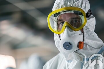 Poster - A person wearing a protective suit and goggles, useful for medical or industrial applications