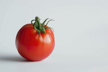Poster - A single red tomato sits on a white surface, ideal for food or product photography