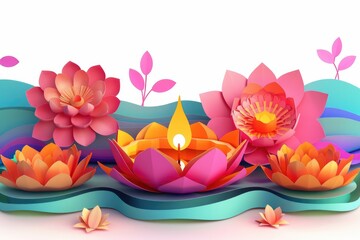 Poster - A bouquet of handmade paper flowers surrounded by a lit candle, ideal for decorative purposes or as a symbol of love and appreciation