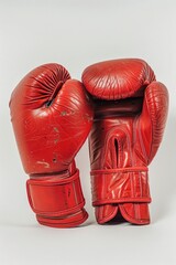 Wall Mural - A pair of red boxing gloves sit side by side, ready for use