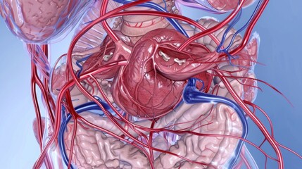 Poster - Anatomy illustration showing the relationship between the human heart and brain