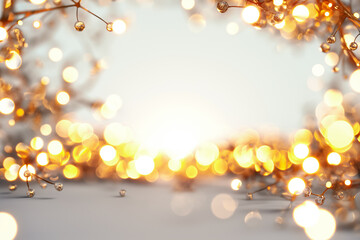 Poster - Soft golden bokeh lights illuminate a gentle background, creating a warm and inviting atmosphere ideal for wallpapers or holiday decorations, enhancing any space