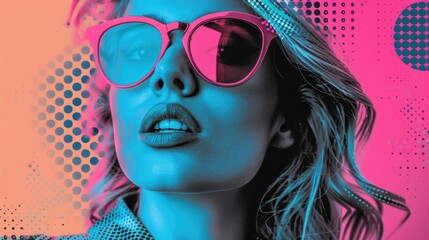 Poster - A woman wearing pink sunglasses and a headband, great for lifestyle or fashion photography