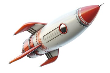 Poster - Model of a silver and red rocket ship on display, great for sci-fi themed designs