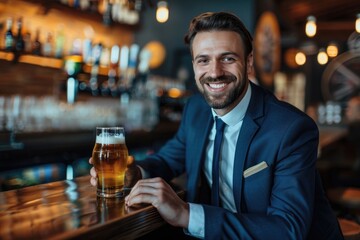 Poster - A person sits alone at a bar sipping a beer, possibly waiting for friends or enjoying a quiet moment