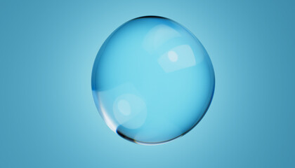 Aufkleber - Abstract water bubble on blue background. Blue distorted droplet floating, Purity concept. 3d render illustration