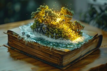 Poster - A book with a tree growing out of the cover, great for illustrating nature and learning concepts