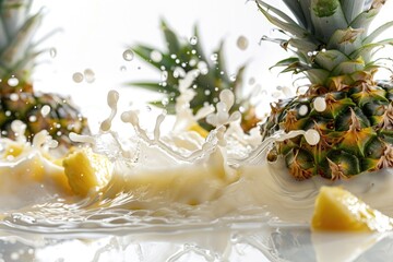 Poster - Fresh pineapple with juicy splatter