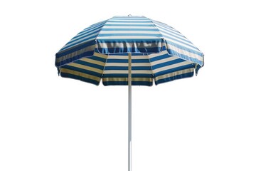 Aufkleber - A blue and white striped umbrella on a white background, perfect for use in product or travel photography