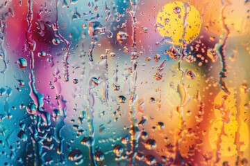 Sticker - A close-up shot of a rainy window with water droplets and blurred background