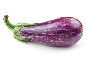 Poster - A single purple eggplant sitting on a clean white surface, great for food or gardening themes
