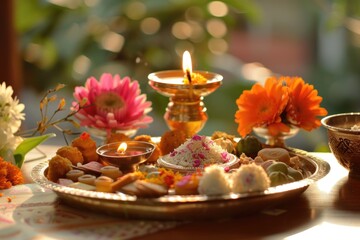 Poster - A simple meal setting with a plate of food and a lit candle