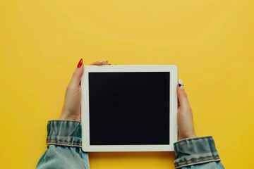 Aufkleber - A person holds a tablet computer with a blank screen