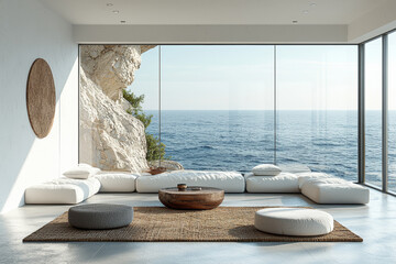 Poster - A modern living room with minimalist furniture, representing contemporary interior design trends.