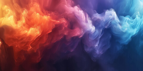 Poster - This vibrant abstract background showcases swirling clouds of color, transitioning from warm oranges and reds to cool blues and purples, creating a dynamic and inviting atmosphere