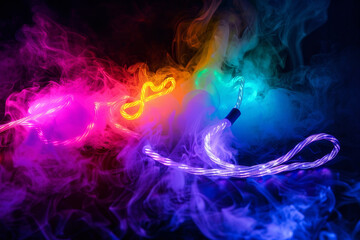 Sticker - A colorful rope is suspended in the air above a cloud of smoke