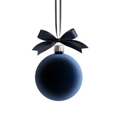 Wall Mural - blue velvet Christmas ball with ribbon and a bow, isolated on background. Generative AI