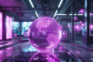 Sticker - A large, glowing, purple sphere sits in a room with many other spheres