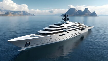 Wall Mural - Majestic Superyacht Anchored in Serene Waters: A Stunning 3D Illustration of Luxury and Elegance