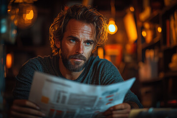 Poster - A determined entrepreneur reviewing business plans late at night, fueled by ambition. Concept of perseverance and dedication in achieving success.