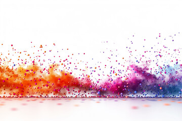 Poster - This captivating wallpaper showcases an array of vivid colors blending together, creating an abstract design with dynamic splashes and flowing particles on a clean white backdrop