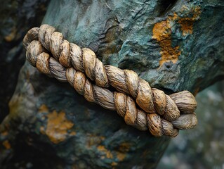 Canvas Print - Close-Up of a Knotted Rope on Weathered Stone